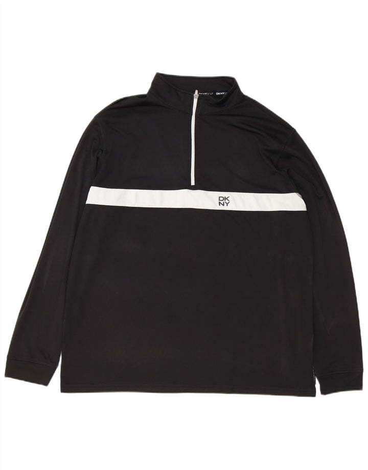 Dkny Golf pentru bărbați, cu fermoar, cu gât, cu mânecă lungă, mare, negru, poliester color bloc