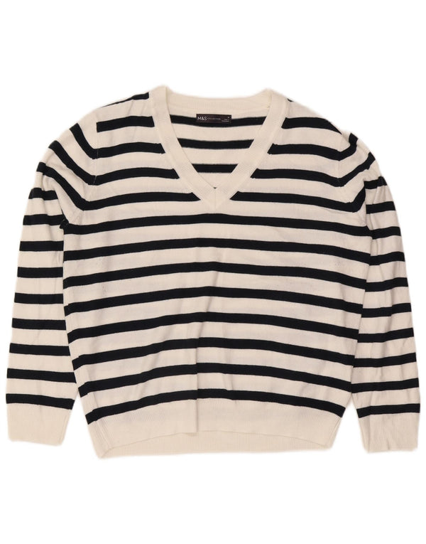 Marks & Spencer Pulover cu decolteu în V pentru femei UK 14 Medium White Striped