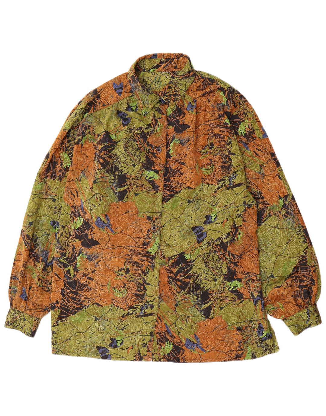 Bluză de cămașă vintage pentru femei cu model abstract, UK 16, verde mare