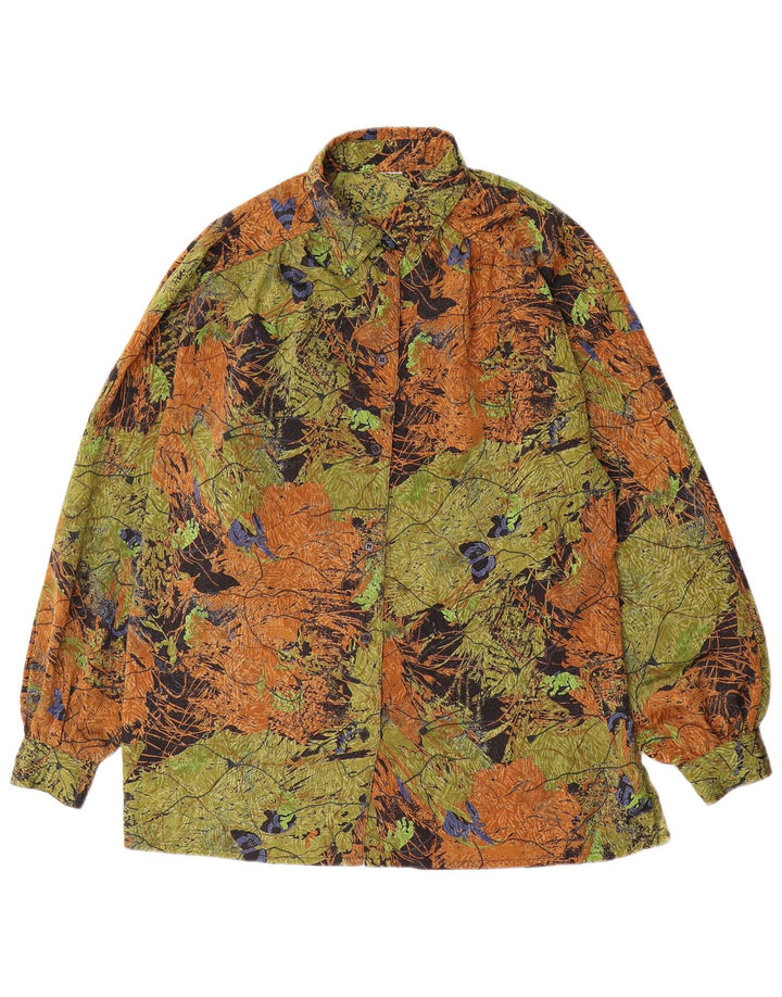 Bluză de cămașă vintage pentru femei cu model abstract, UK 16, verde mare