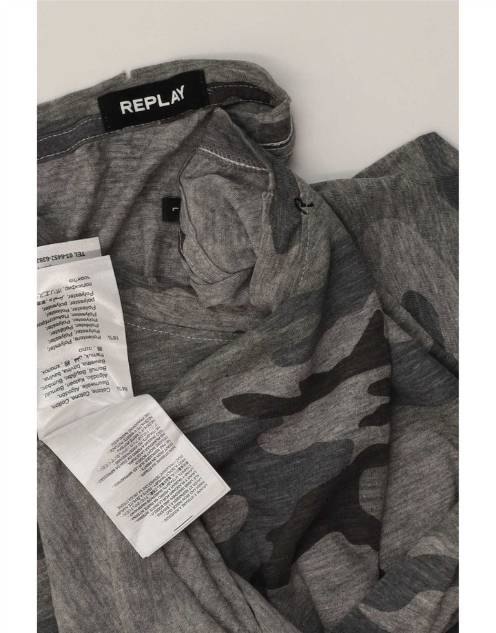 Tricou pentru bărbați Replay Top mare, gri camuflaj