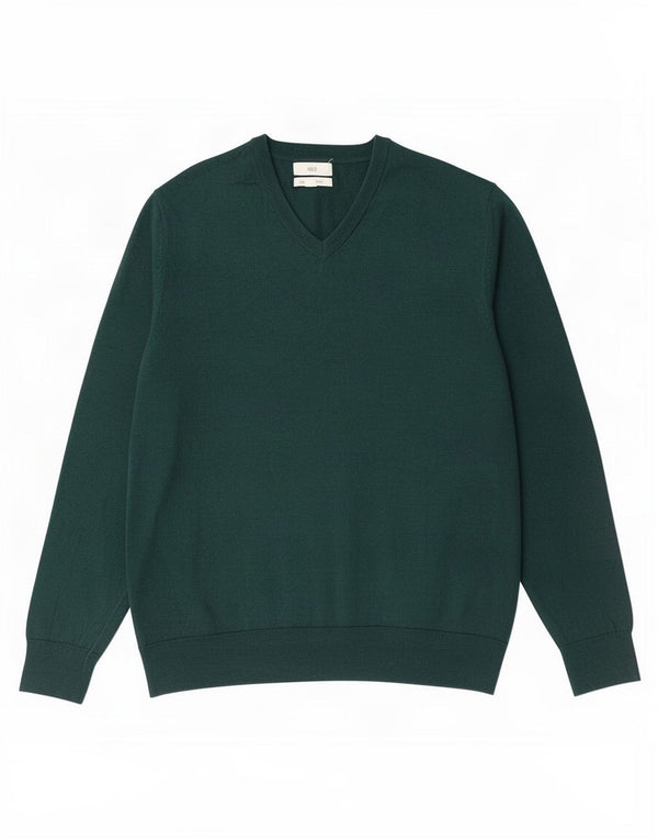 Pulover cu decolteu în V pentru bărbați Marks & Spencer, bumbac verde XL