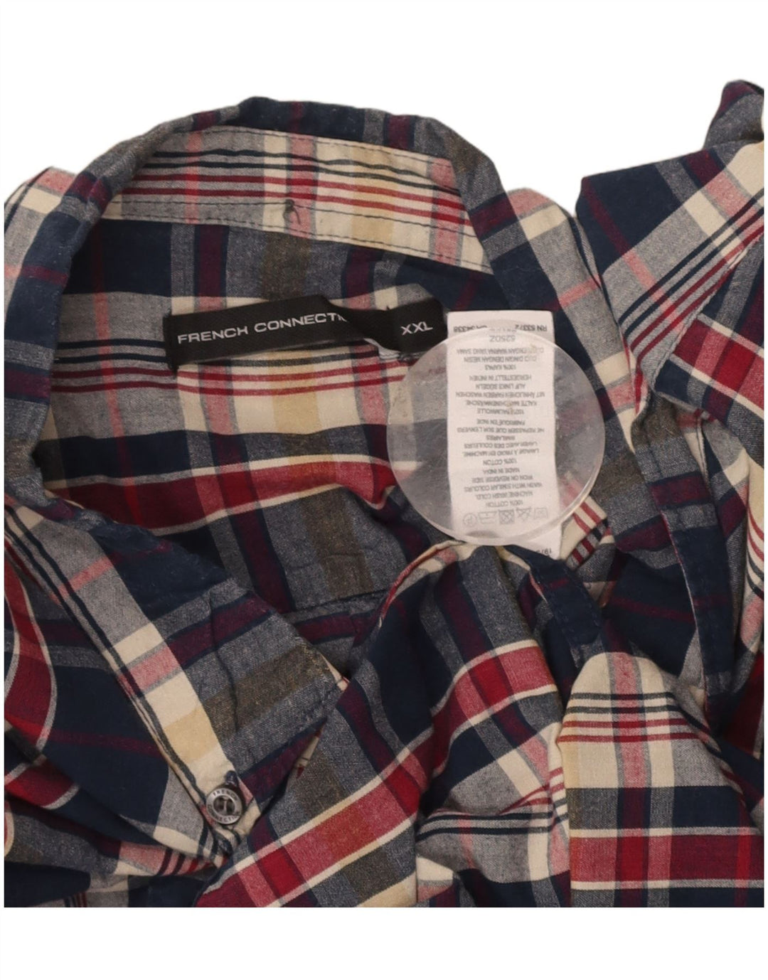 FRENCH CONNECTION Mens Flannel Shirt 2XL Navy Blue Check Cotton