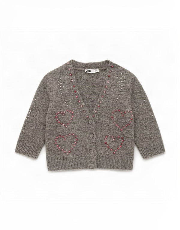 Pulover Bolero cu mânecă scurtă pentru femei Zara UK 12 Medium Gri Flecked Heart