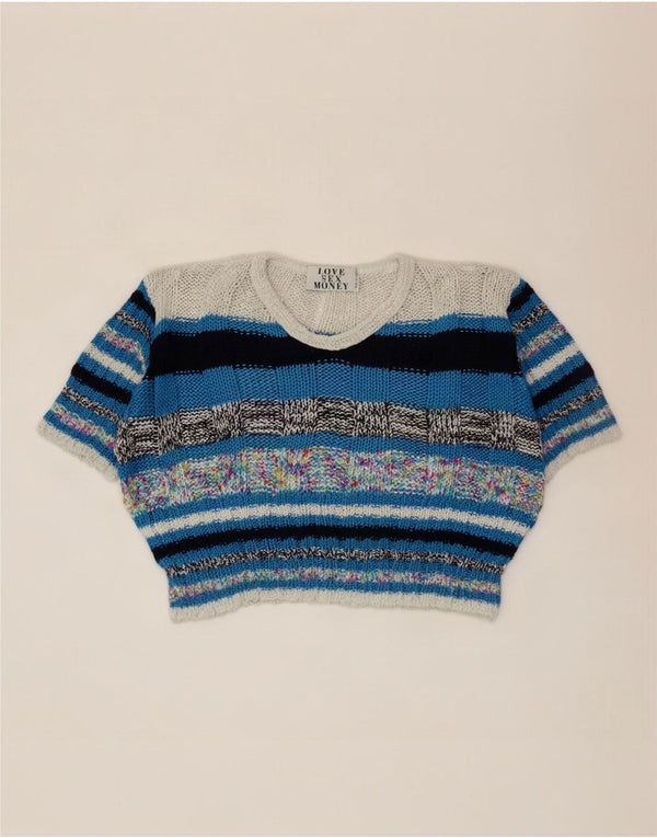 Pulover vintage cu decolteu în V pentru femei UK 14 Medium Multicolor