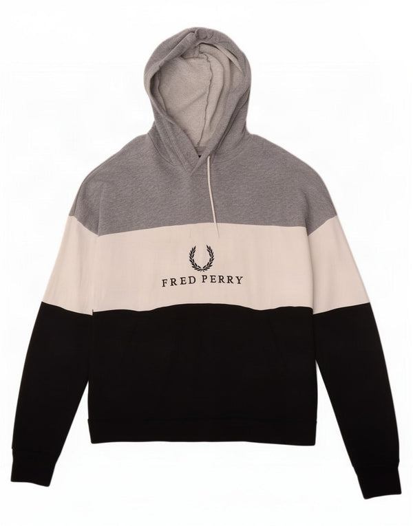 Fred Perry Pulover cu capota cu grafic pentru femei UK 10 Mic gri Colorblock