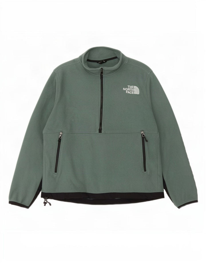 Pulover pentru bărbați The North Face, cu fermoar și gât, din poliester verde mare