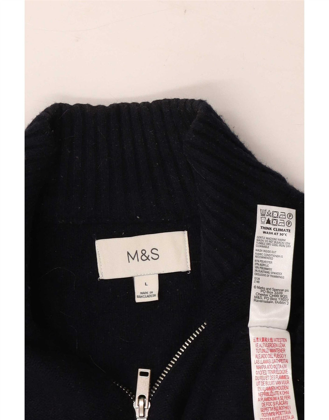 Pulover pentru bărbați Marks & Spencer, cu fermoar, cu gât, în dungi mari, albastru
