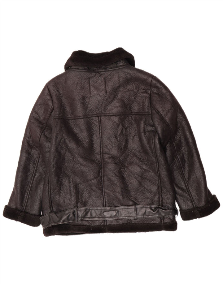 Jachetă Sherpa pentru femei din piele artificială Zara UK 14 Poliuretan mediu negru