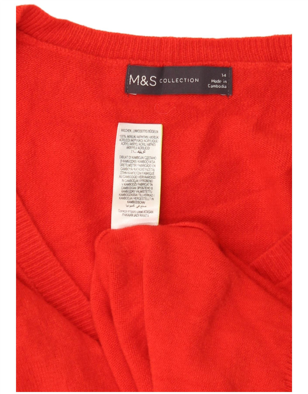 MARKS & SPENCER Pulover cu decolteu în V pentru femei UK 14 mare, roșu acrilic