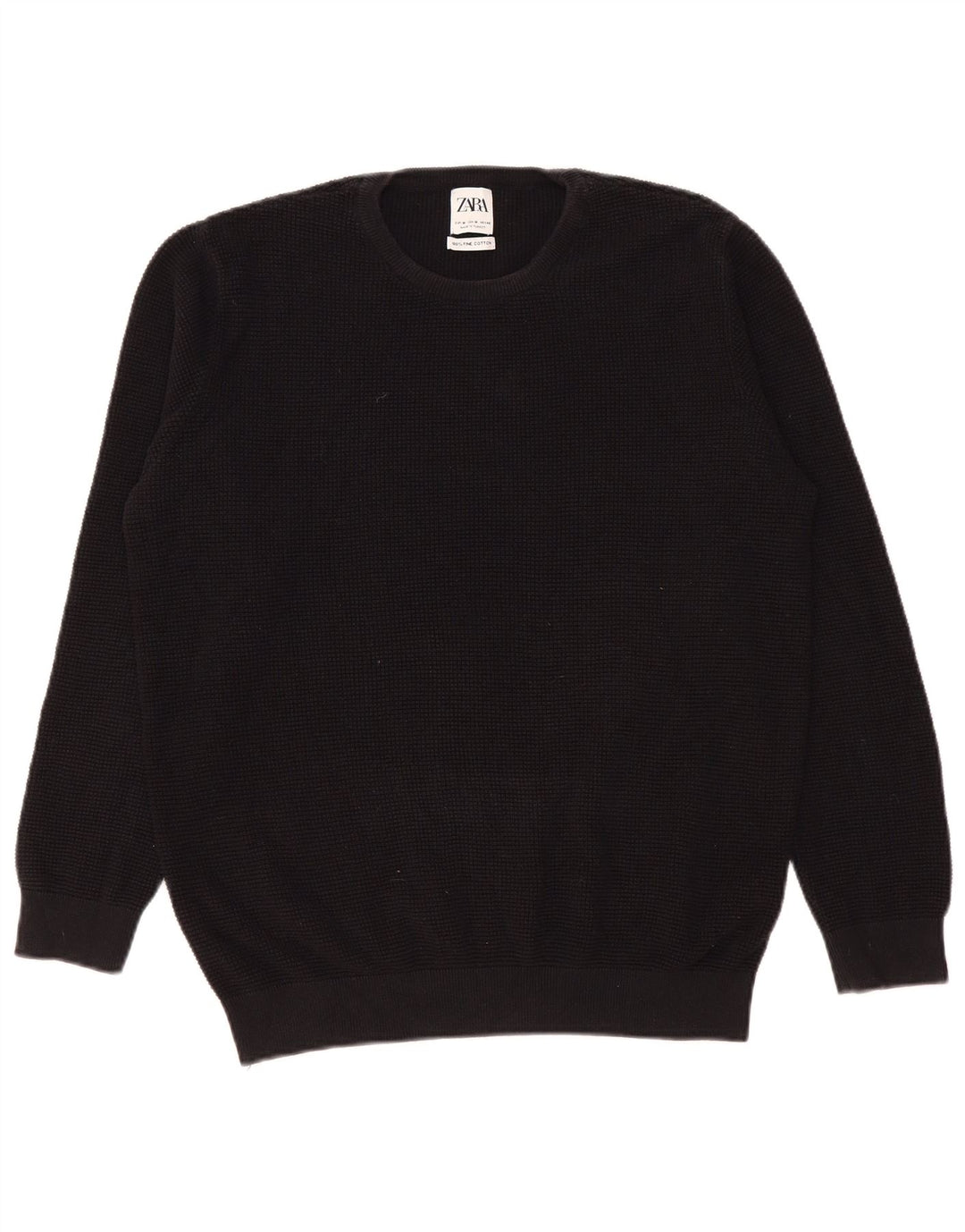 Pulover pentru bărbați Zara, cu gât crew, bumbac mediu negru