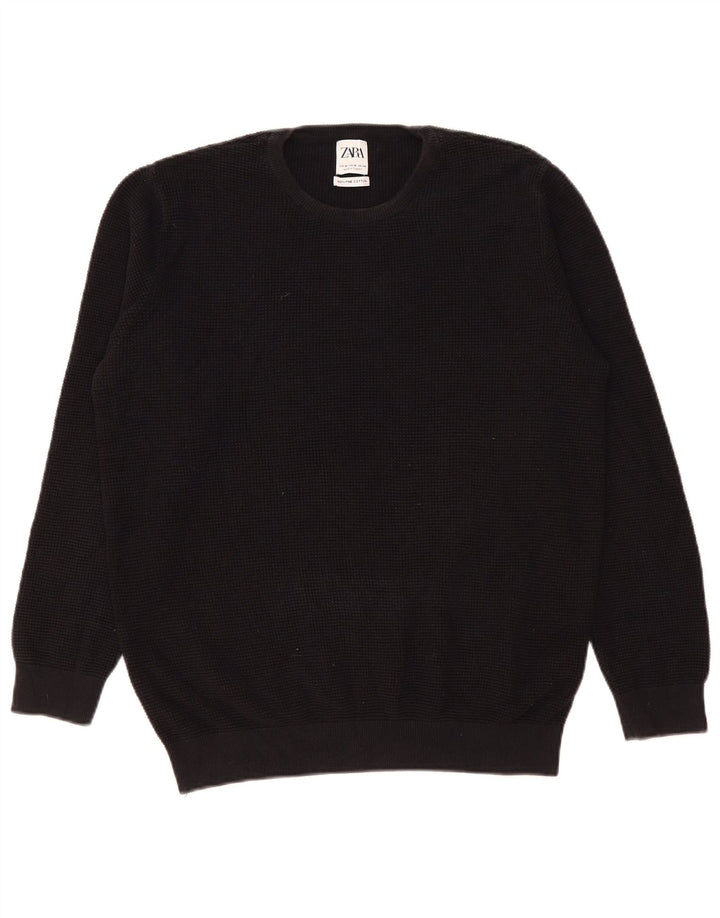 Pulover pentru bărbați Zara, cu gât crew, bumbac mediu negru