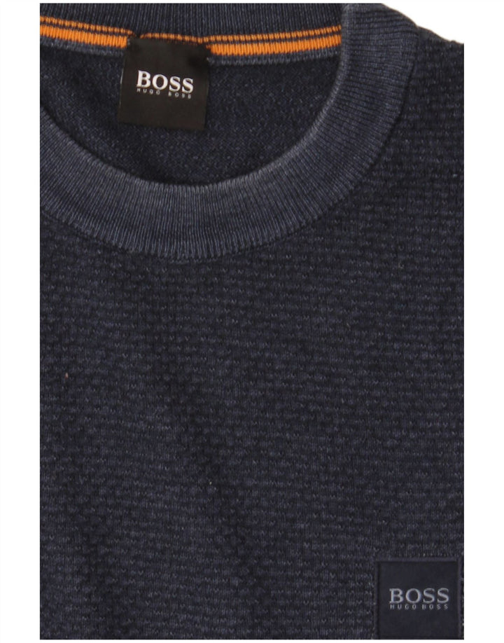 Pulover Hugo Boss pentru bărbați cu decolteu rotund, lână virgină, albastru bleumarin mediu