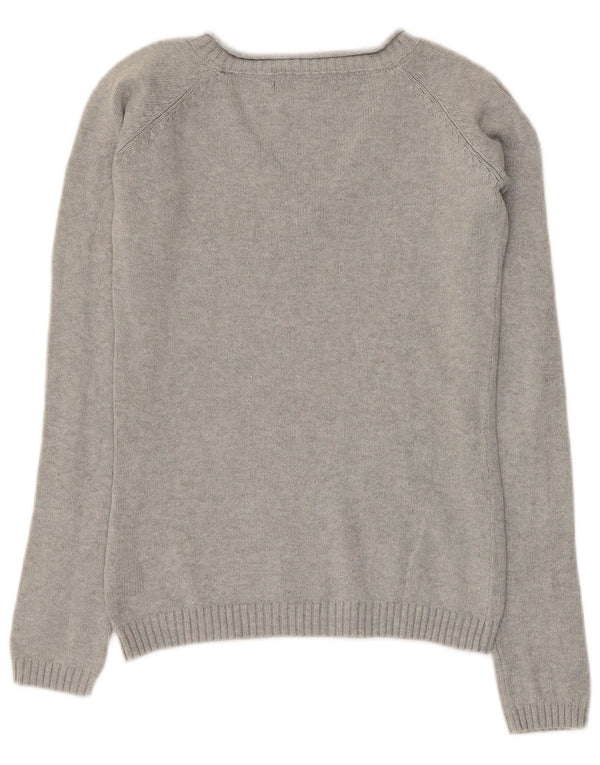 ZARA Womens V-Neck Jumper Sweater UK 12 Medium Grey Cotton