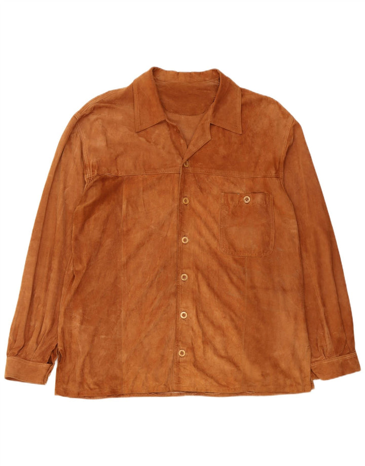 Cămașă Vintage bărbați din piele intoarsa 2XL din piele maro