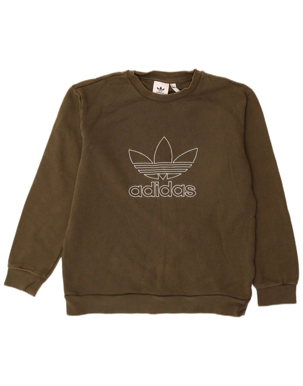 ADIDAS Mens Graphic Sweatshirt Jumper Medium Khaki Cotton