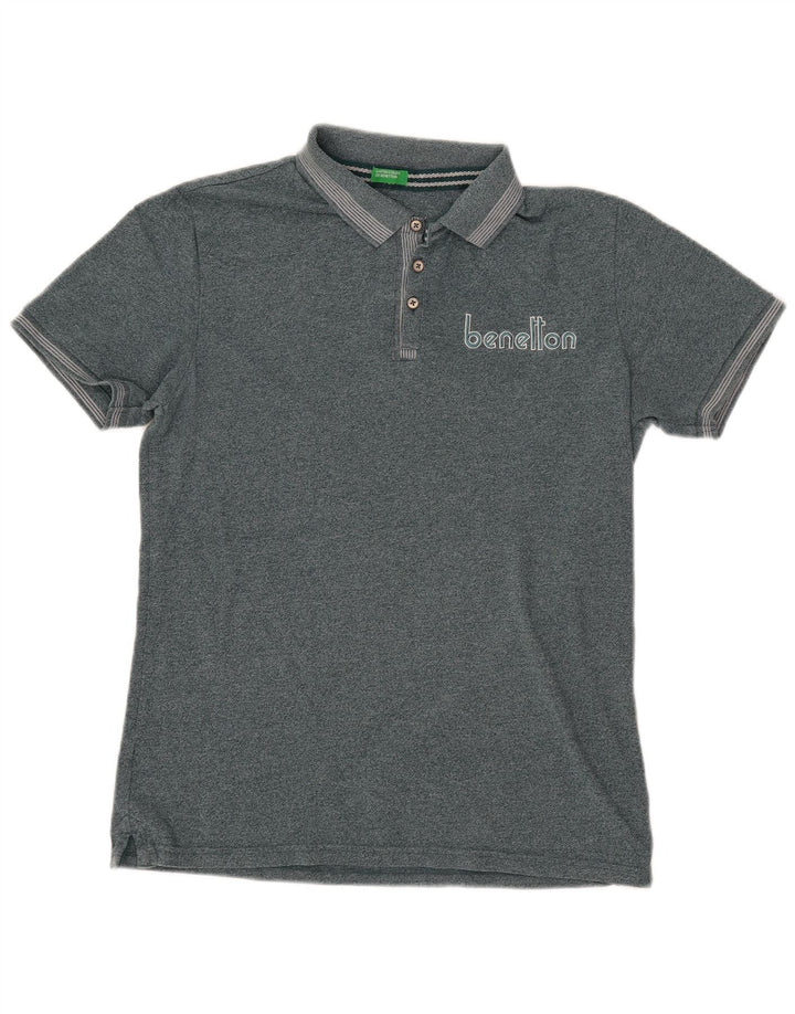 Tricou polo cu grafică Benetton pentru bărbați, verde mediu pestat