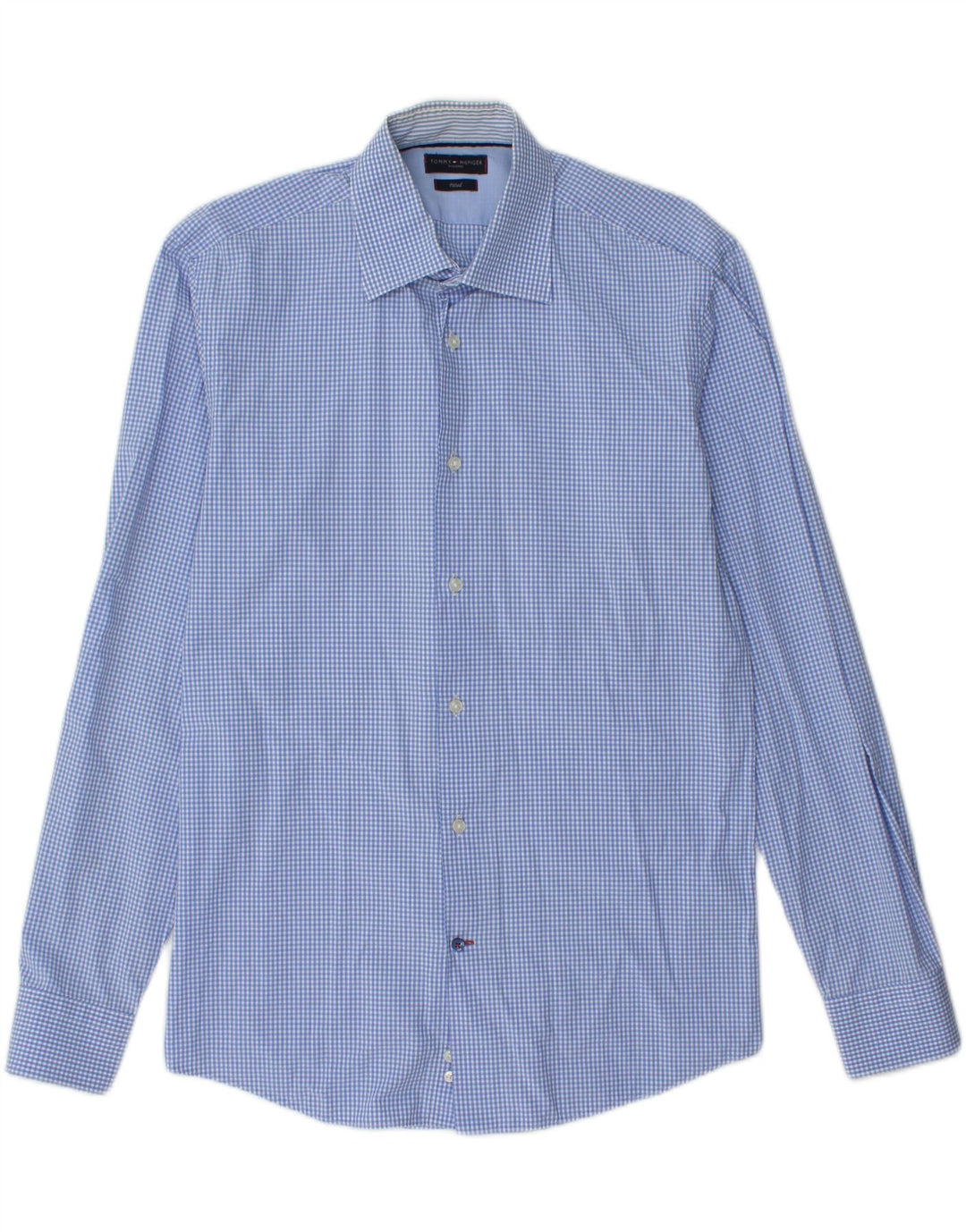 TOMMY HILFIGER Mens Fitted Shirt Size 40 15 1/2  Medium Blue Gingham