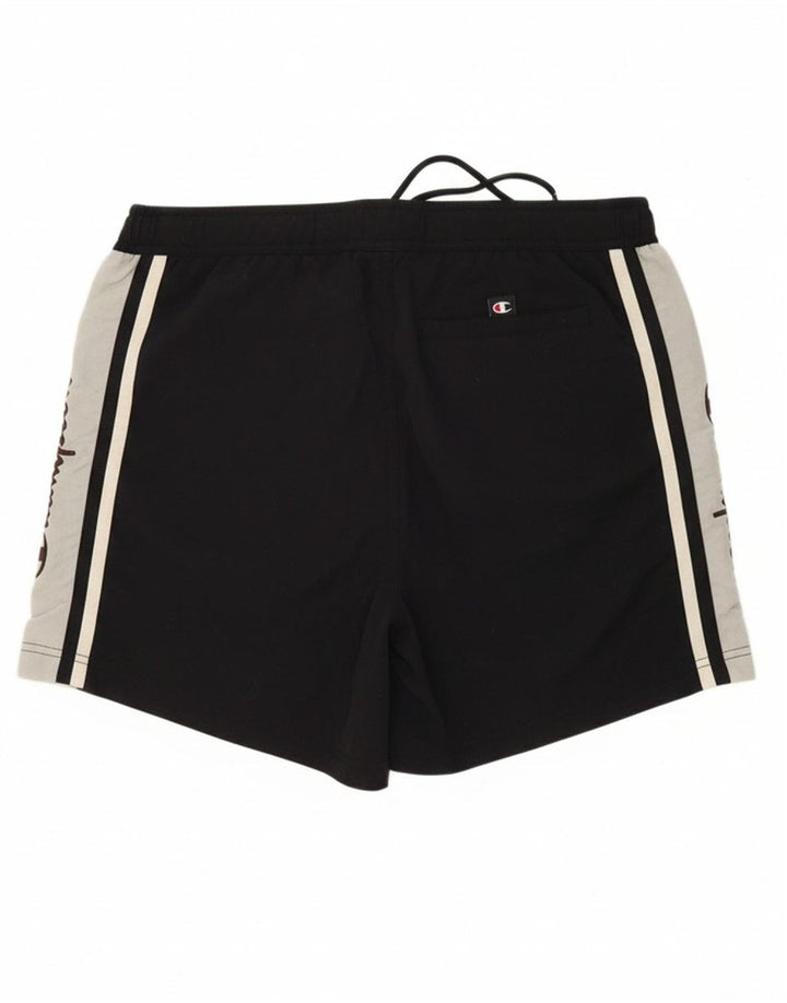 CHAMPION Mens Graphic Swimming Shorts Small Black Colourblock Polyester