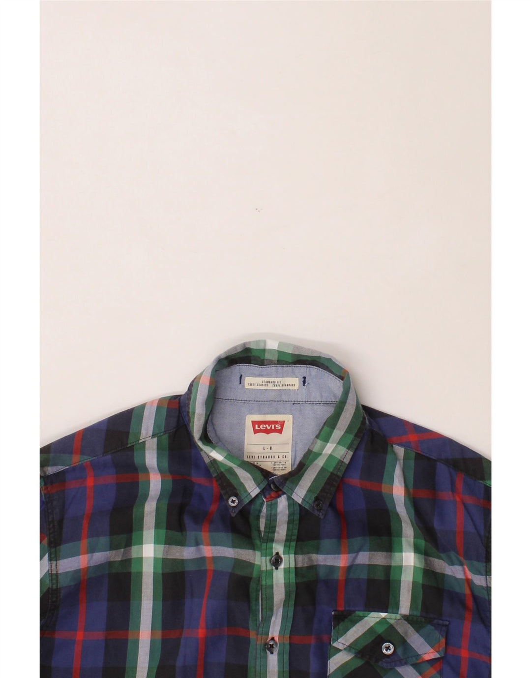 LEVI'S Mens Standard Fit Shirt Large Navy Blue Check Cotton Vintage Levi's and Second-Hand Levi's from Messina Hembry 