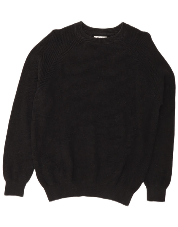 Zara Mens Boat Neck Jumper Sweater Small Black Cotton