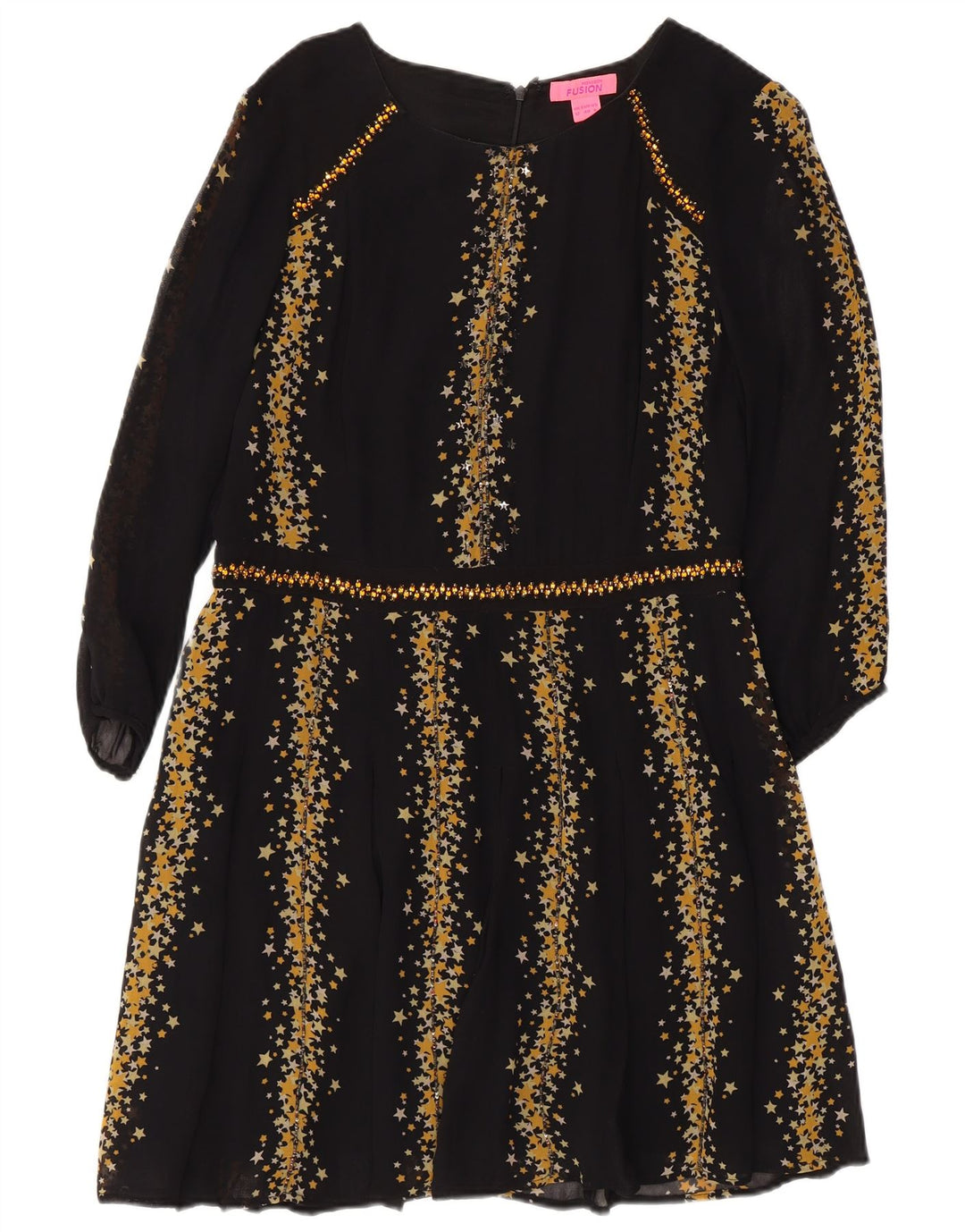 MONSOON Rochie A-Line cu mâneci 3/4 pentru femei, cu model abstract, UK 12 Medium Negru