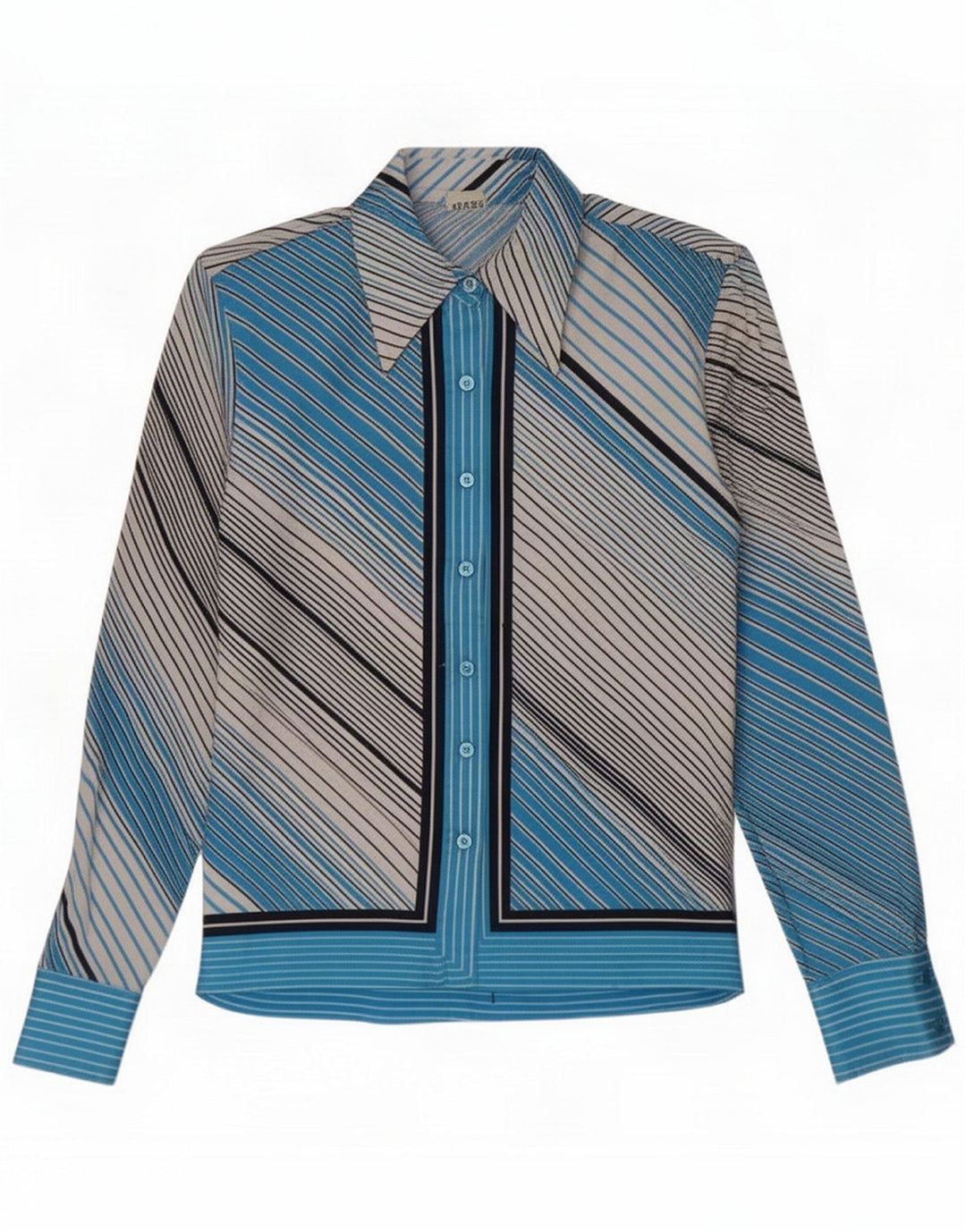 Vintage Womens Shirt IT 46 Large Blue Striped Poliester