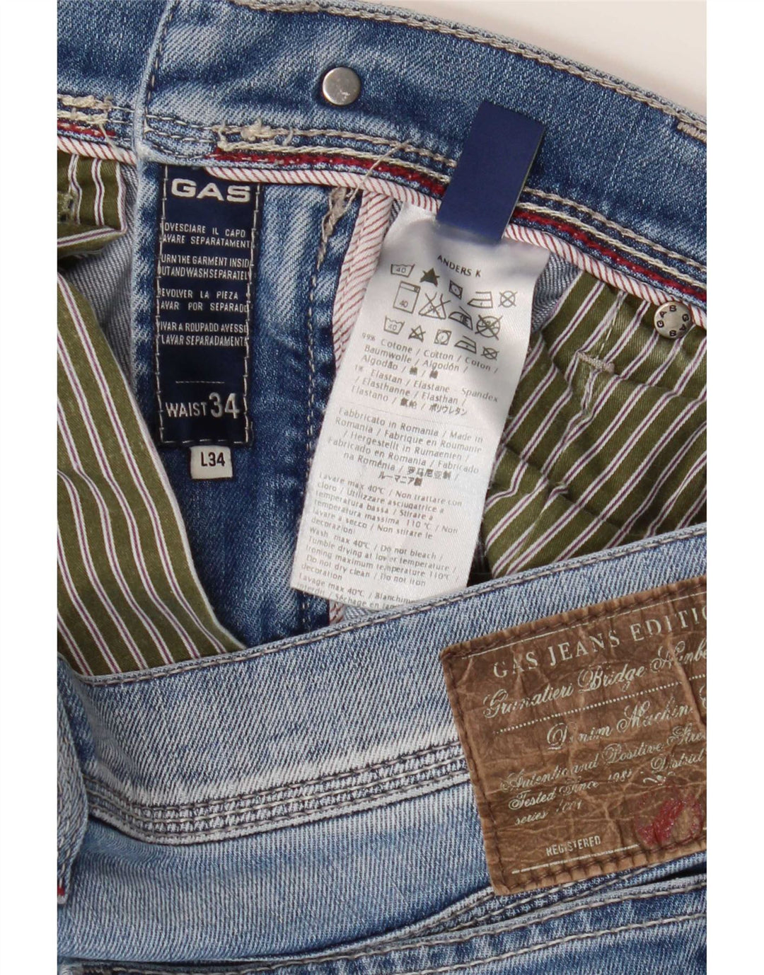 Blugi slim pentru bărbați Gas Slim L34 L34 Bumbac albastru