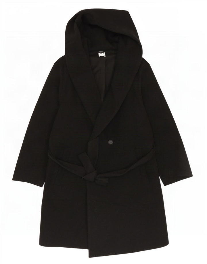 Palton dublu cu glugă pentru femei Zara UK 18 XL Poliester negru