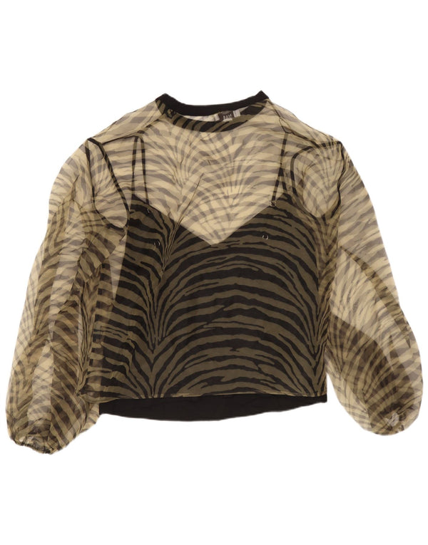 Marks & Spencer Womens Long Sleeve Blouse Top UK 8 Small Beige Animal Print
