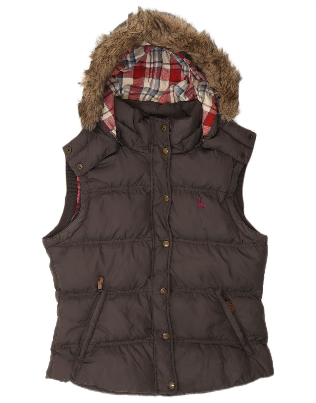 JACK WILLS Gilet căptușit cu glugă pentru femei UK 12, nailon gri mediu