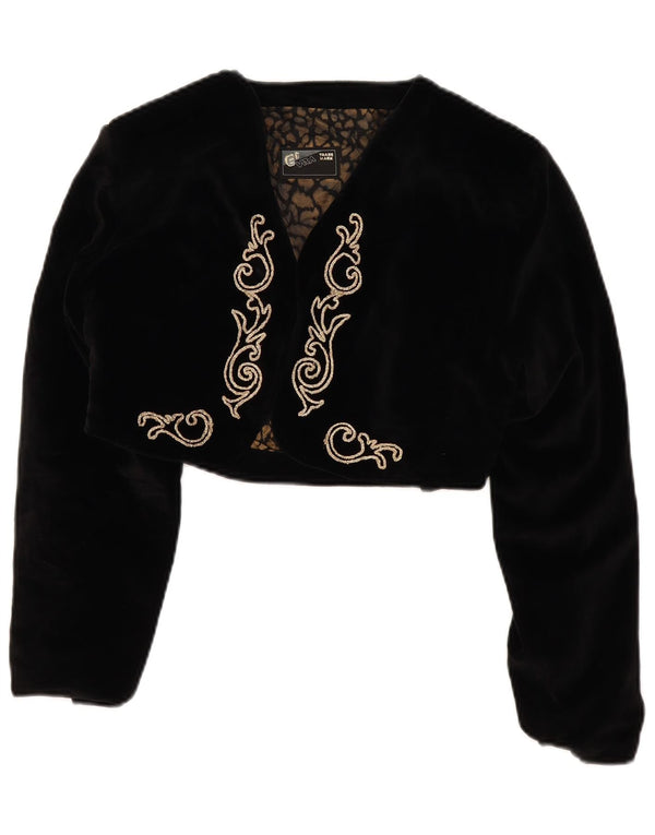 Jachetă Bolero Vintage pentru femei din catifea UK 14 Medium Black Floral Bumbac