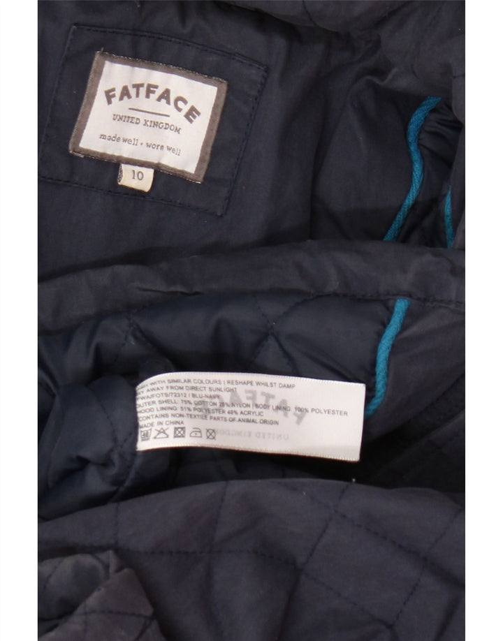 Jachetă matlasată cu glugă pentru femei Fat Face UK 10 mic bumbac bleumarin