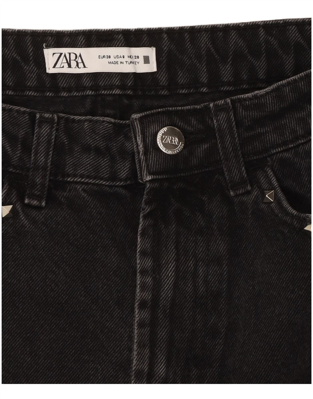 Pantaloni scurți din denim învechit ZARA pentru femei EU 38 Small W28 Negru