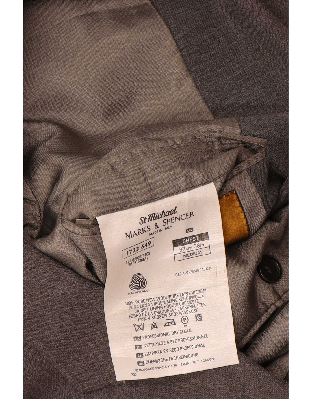 Sacou Marks & Spencer pentru bărbați cu 3 nasturi, UK 38, lână nouă, gri mediu