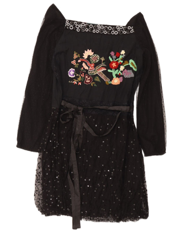 Rochie A-Line Desigual pentru femei, cu umăr dezactivat, EU 42, mare, neagră, florală