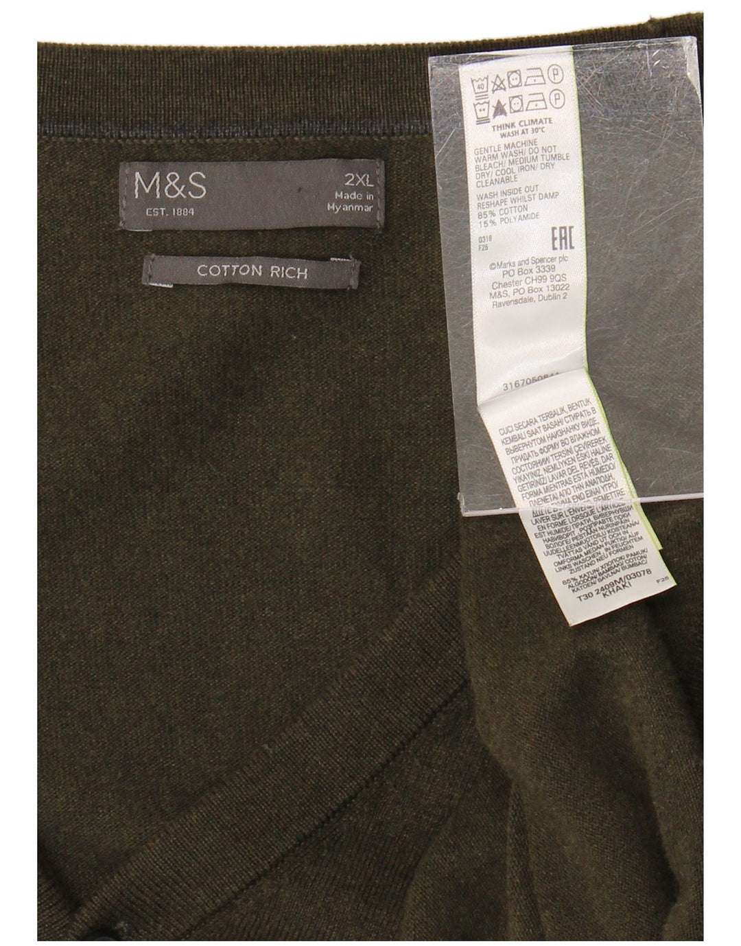 Pulover cardigan pentru bărbați Marks & Spencer, bumbac kaki 2XL
