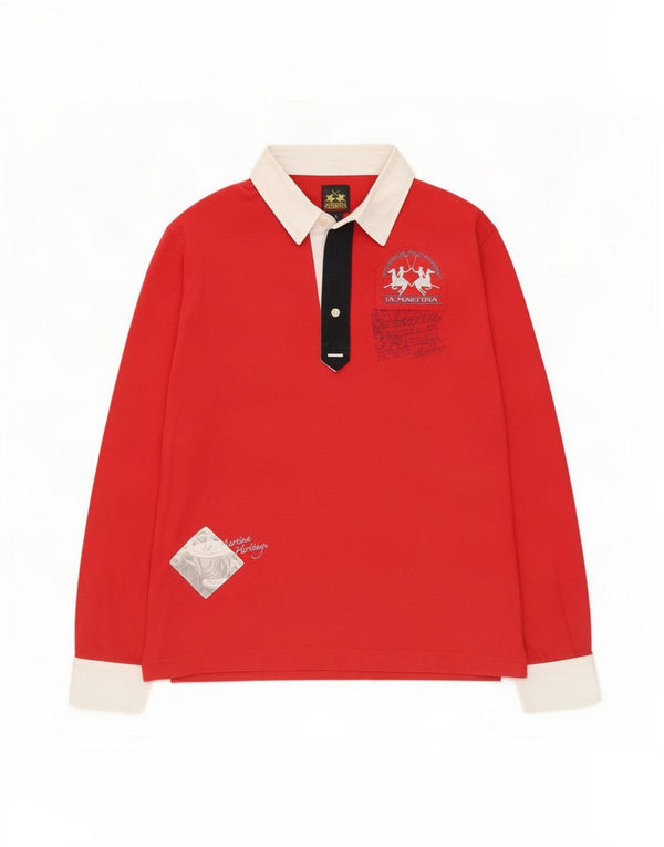 Tricou polo rugby cu mânecă lungă pentru bărbați La Martina, roșu mare, bloc de culoare