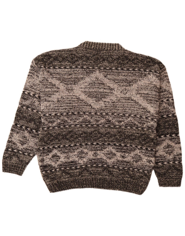 Vintage Mens Crew Neck Jumper Sweater XL Grey Geometric