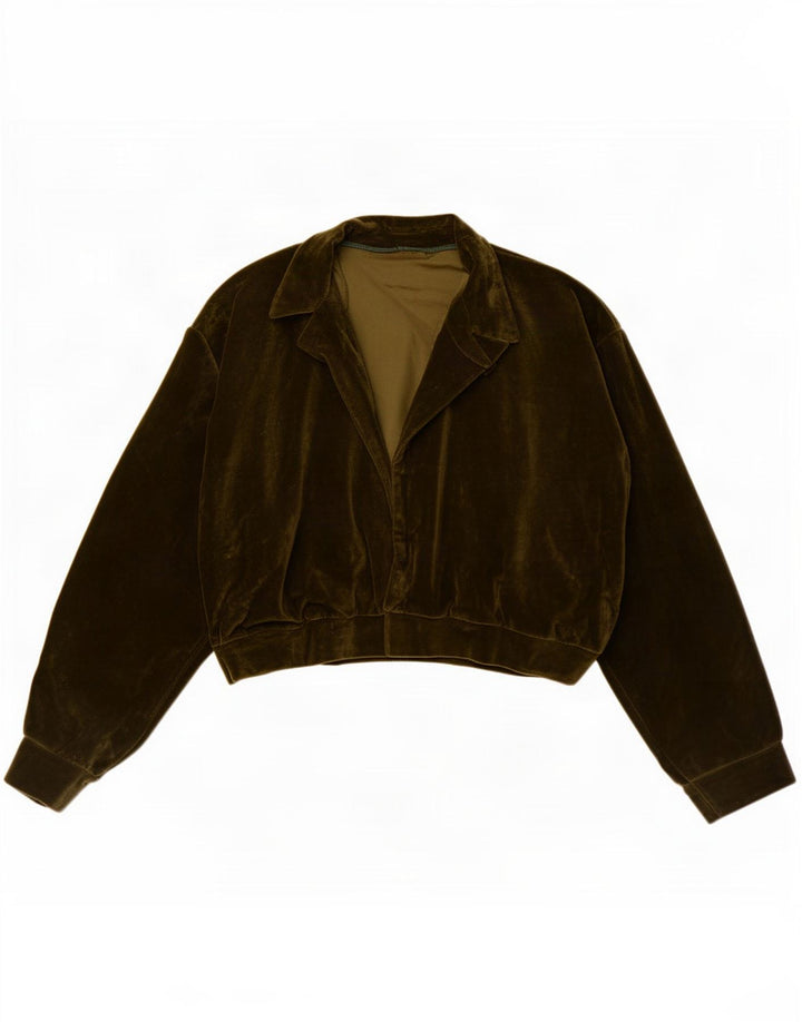 Jachetă bomber din catifea deschisă vintage pentru femei UK 12 Medium Khaki