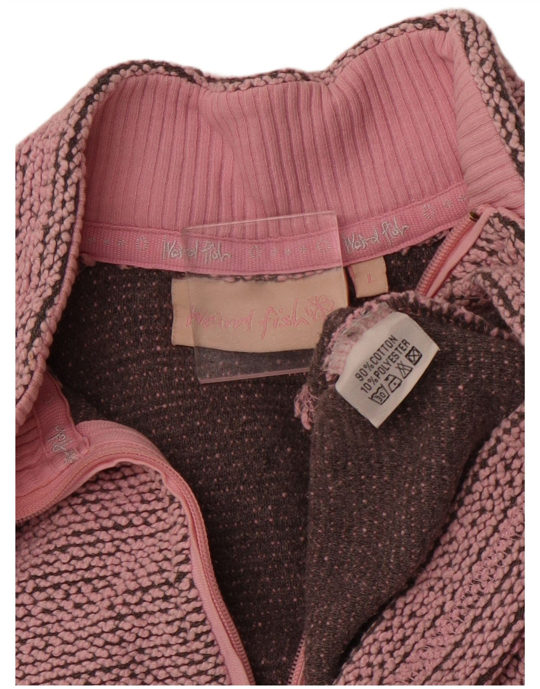 WEIRD FISH Pulover pentru femei cu fermoar și gât, UK 16, bumbac mare, roz