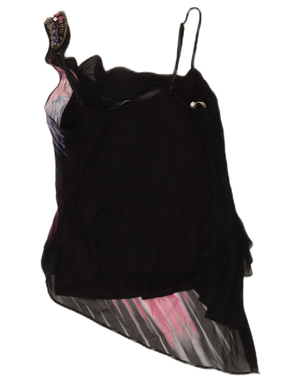 Karen Millen Womens Asymmetric Cami Top UK 10 Small Black Striped Viscose