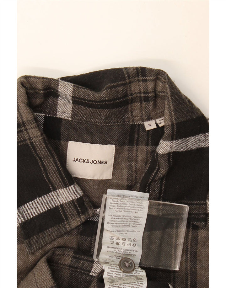 Cămașă de flanel Jack & Jones pentru bărbați, bumbac cu carouri mici, gri