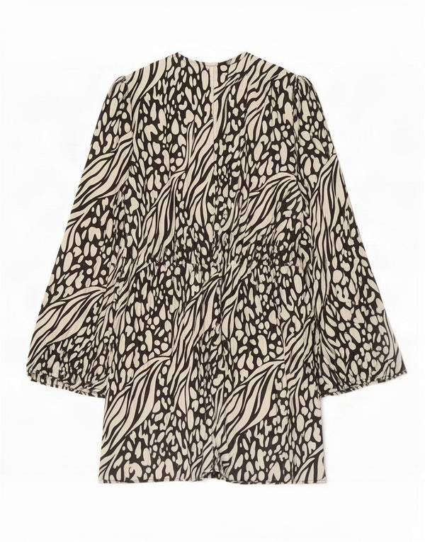 Topshop Womens Petite Front Tie Empire Dress UK 10 Small Black Animal Print