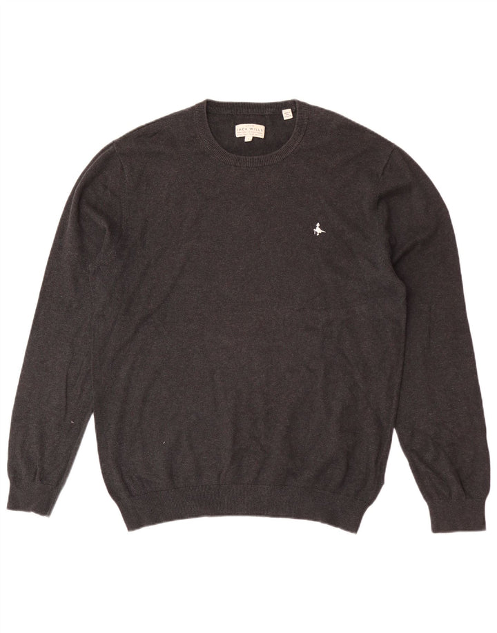 Pulover Jack Wills pentru bărbați cu gât roșu, bumbac mare, gri