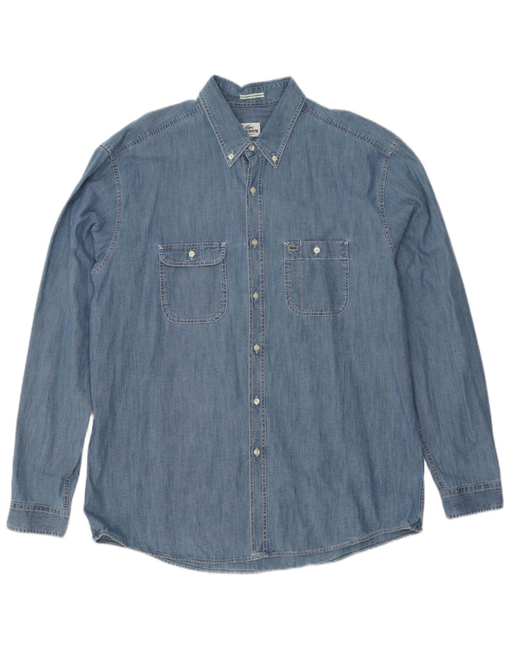 Cămașă Lacoste pentru bărbați, cu tăiere regulată, din denim, mărimea 44 XL, bumbac albastru