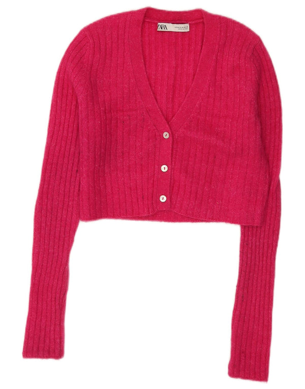 Pulover cardigan pentru femei Zara UK 12, nailon roz mediu