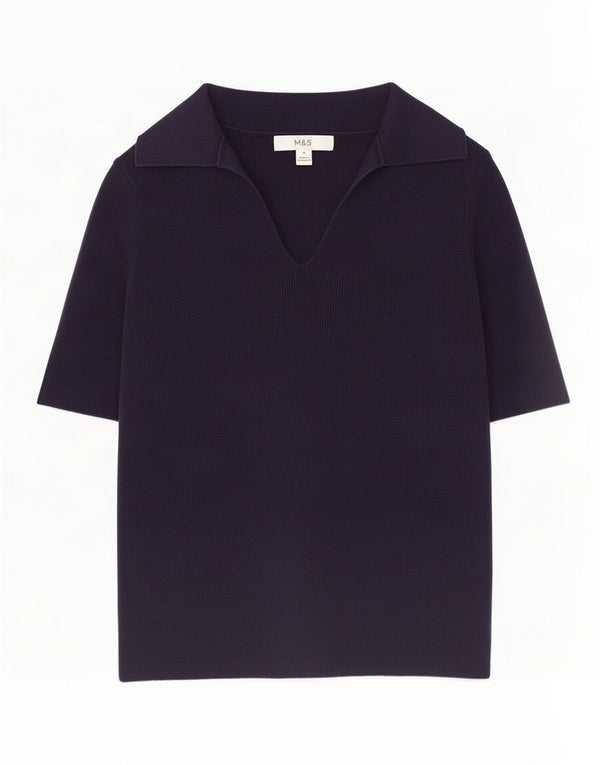 Tricou polo pentru femei Marks & Spencer UK 12 Medium bleumarin Bumbac