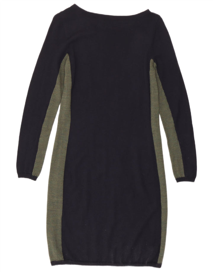 Jigsaw Rochie Jumper pentru Femei UK 12 Mediu Lână Colorblock Albastru Marin