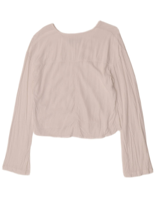 Benetton Womens Crop Top Long Sleeve UK 10 Small White Viscose